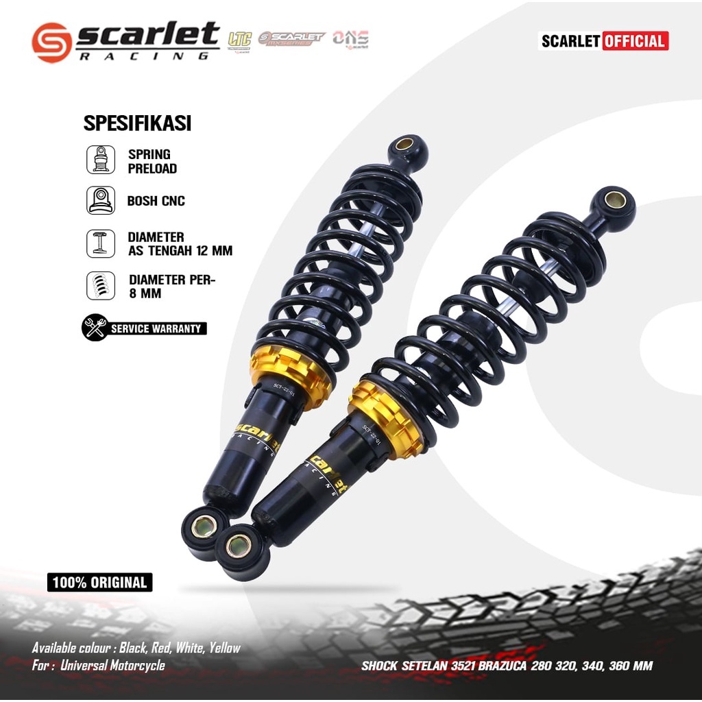 SHOCK BREAKER MONO BELAKANG NON TABUNG 3521 UKURAN 280 320 340 360 MM SCARLET RACING