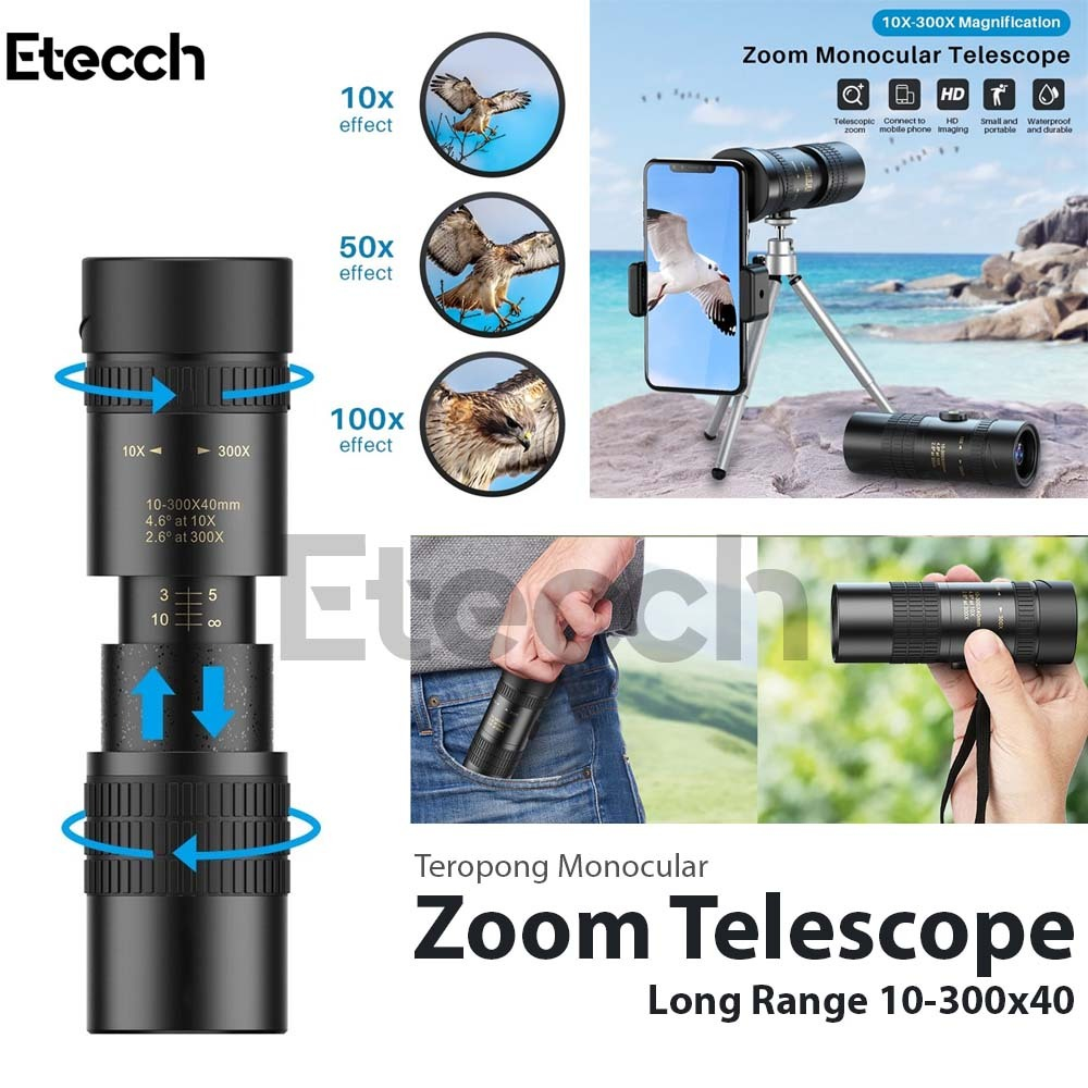 Monocular Zoom Telescope Long Range 10-300x40