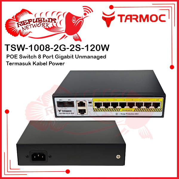 Tarmoc TSW-1008-2G-2S-120W, 8 Port Gigabit POE 802.3af/at POE Switch 120W