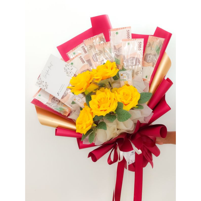 MONEY BOUQUET Buket uang 10 lembar mix bunga artificial