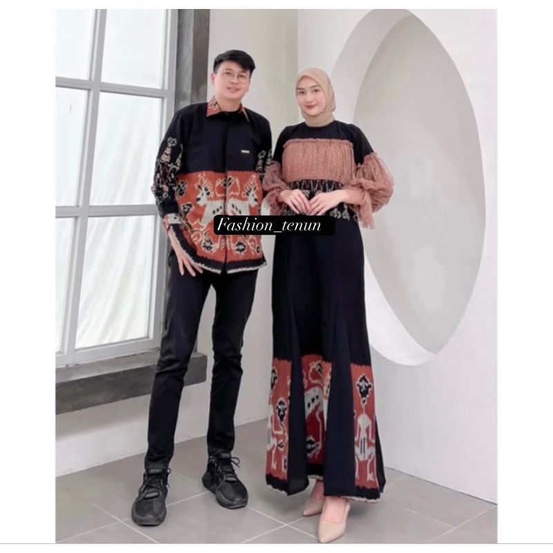 BAJU TENUN DRESS DAN KEMEJA COUPLE (PADMA COUPLE BROKEN WHITE) / DRESS LEBARAN / GAMIS / DRESS KONDA