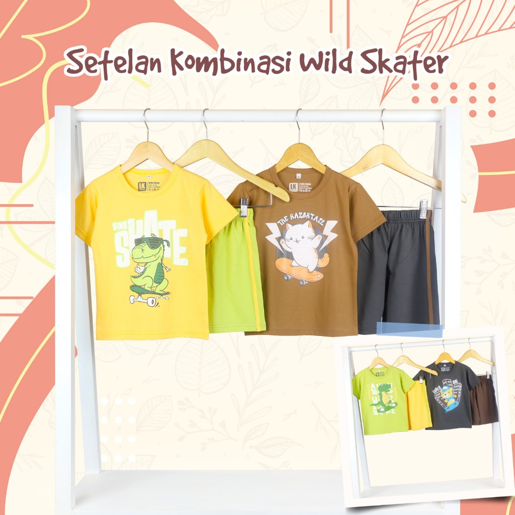 Grosiran Setelan Kaos Anak T-Combed Sablon Plastisol Wild Skater Usia 4-8 Tahun