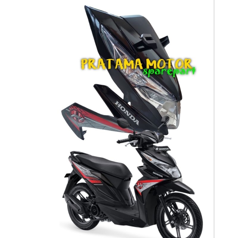 Full Set Tameng Body Depan Beat Esp 2016 2017 Hitam Plus Striping/Sticker