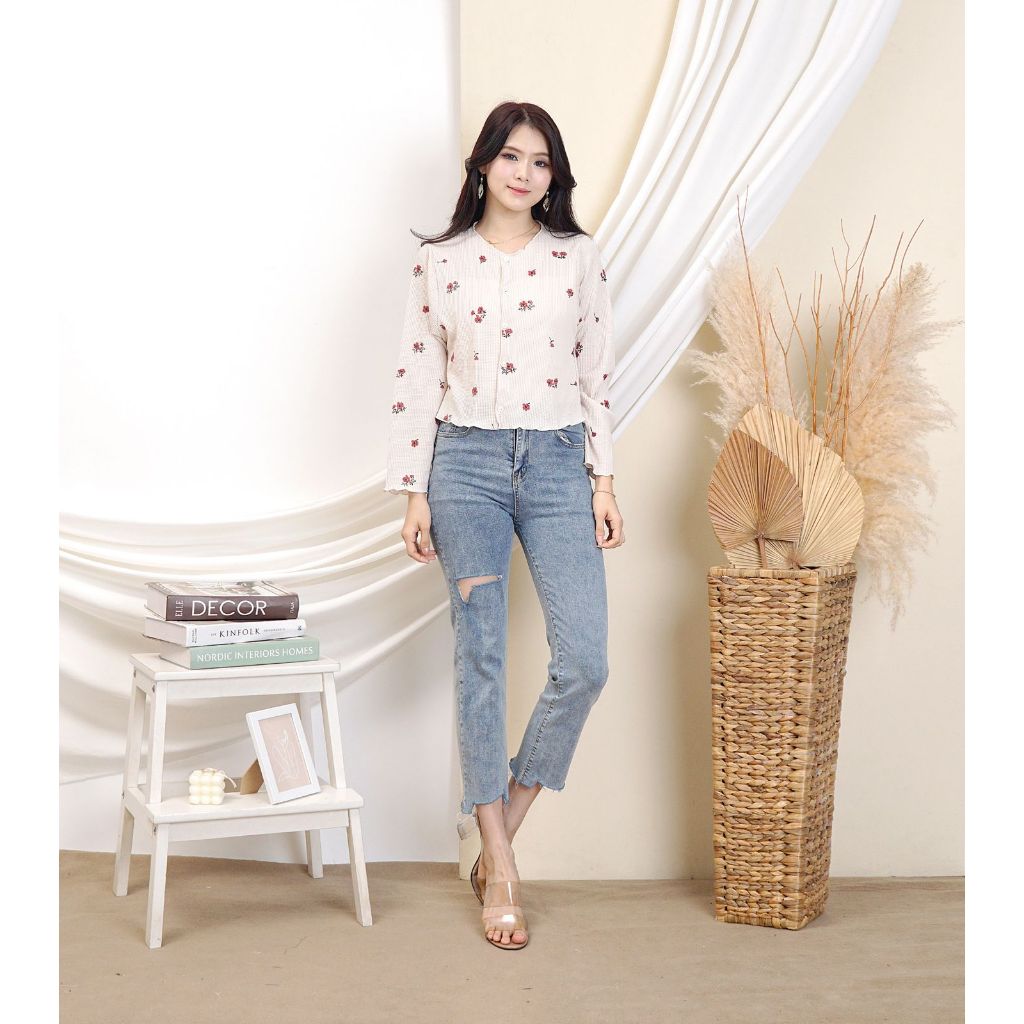 CARDIGAN CROP MOTIF WAFFEL | CARDIGAN CROP | CARDIGAN KOREAN STYLE | CARDIGAN MOTIF BUNGA | CARDIGAN