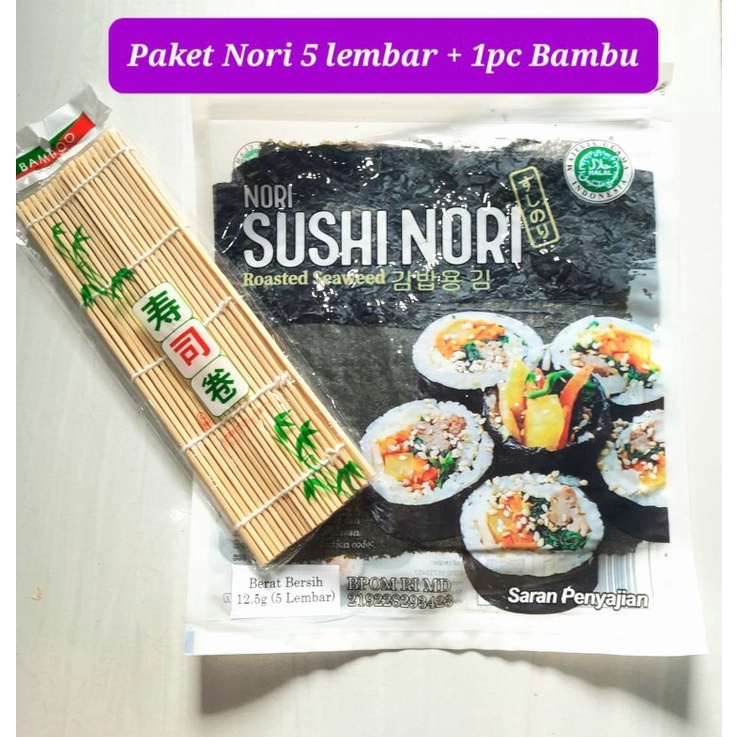 

Sale paket nori sushi 5 lembar bambu penggulung bambu sushi seaweed rumput laut sushi bento 5