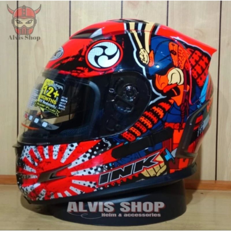 HELM INK STEALTH MOTIF SAMURAI | FULL FACE DOUBLE VISOR | SNI & DOT