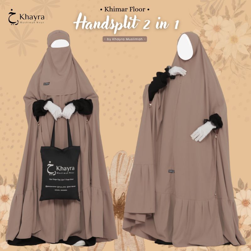 Khimar Floor Handsplit Kancing Gold 2 in 1 | Overhead Khimar Boltang/Belah Tangan By Khayra Muslimah