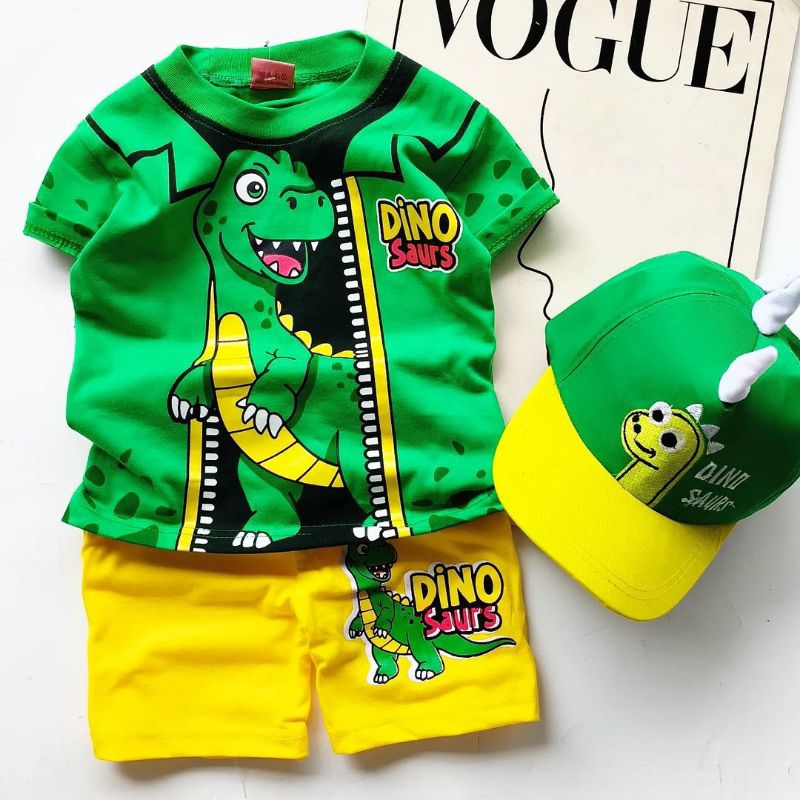 BAJU ANAK DINOSAURUS SETELAN DINO  ANAK LAKI LAKI UNTUK UMUR 1-10 TAHUN