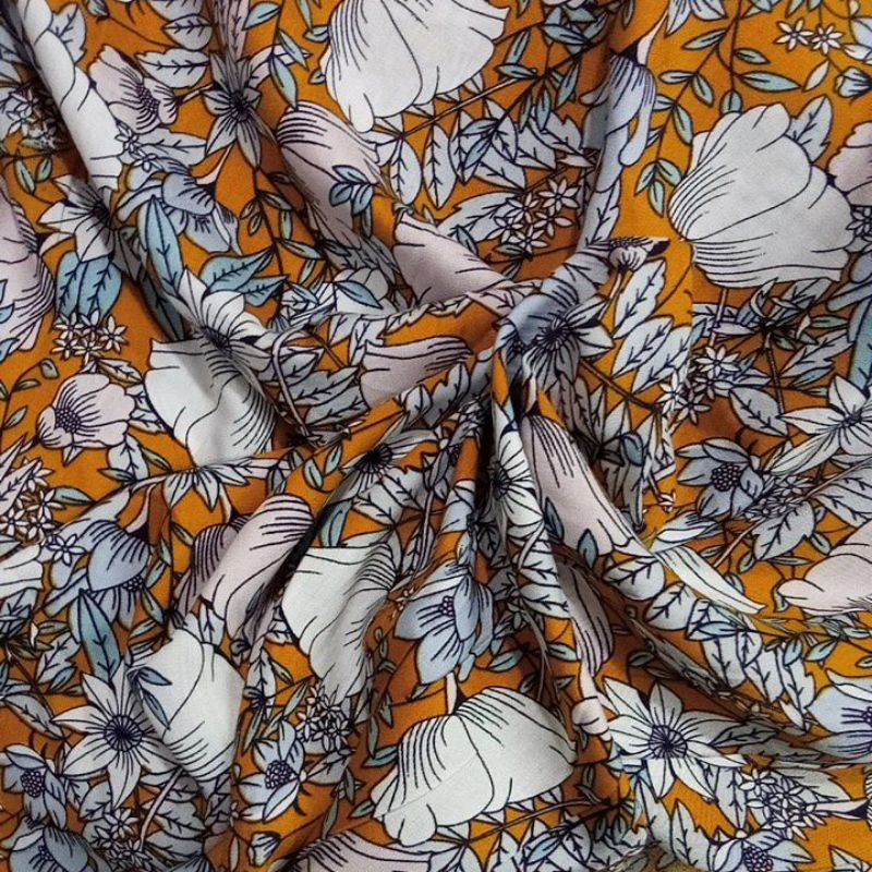 KAIN KATUN RAYON PREMIUM GARMENT IMPORT MOTIF BUNGA MUSTRAD DASAR