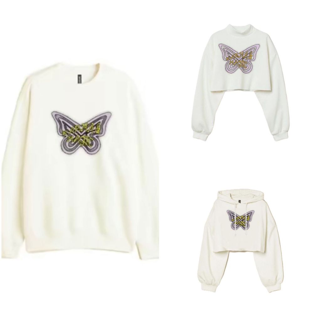 Sweatshirt Hoodie Crop H&M Karma Magic Butterfly