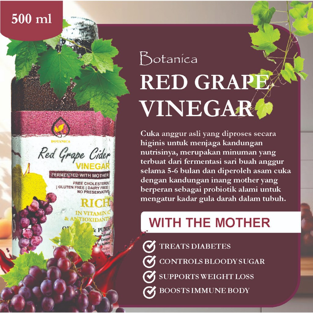 

Botanica Red Grape Cider Vinegar 500 ml / Cuka Anggur Merah with Mother Bragg