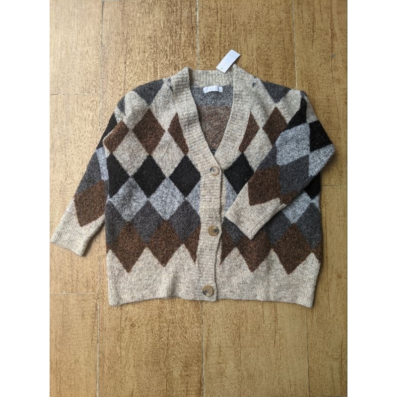 cardigan rajut oversize motif ketupat oversize