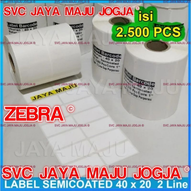

[ ZEBRA ] 40 X 20 SEMICOATED - 2 LINE - FACE IN - ISI 2.500 PCS || CORE 1" || LABEL BARCODE PAKAI RIBBON - APOTEK APOTIK OBAT LABORATORIUM KLINIK TOKO || 40X20 SEMICOAT - GC420T GK420T GK888T GT820 ZD220 ZD230 ZD420 ZD421 ZD888 ZD888CR ZD888T