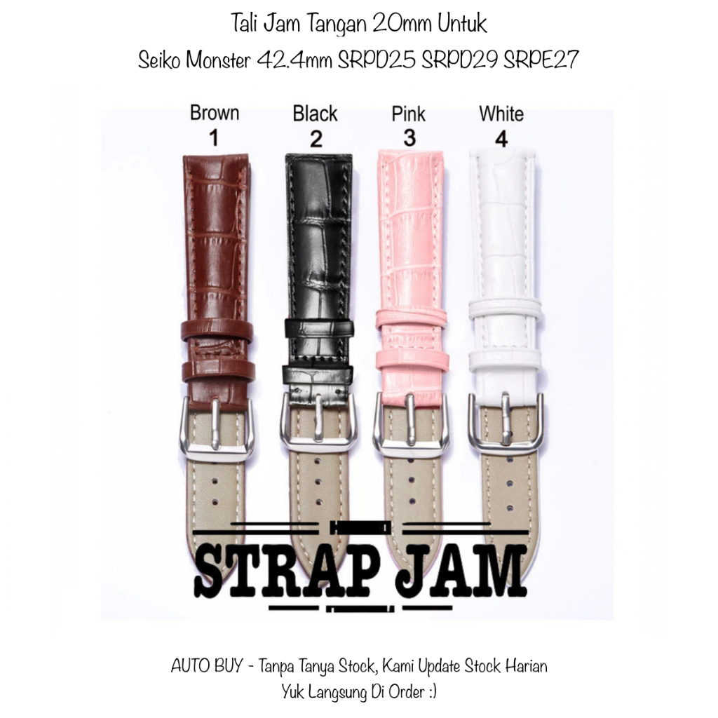 Tali Jam Tangan Kulit 20mm Seiko Monster 42.4mm SRPD25 SRPD29 SRPE27 - Leather Strap Crocodile Textu