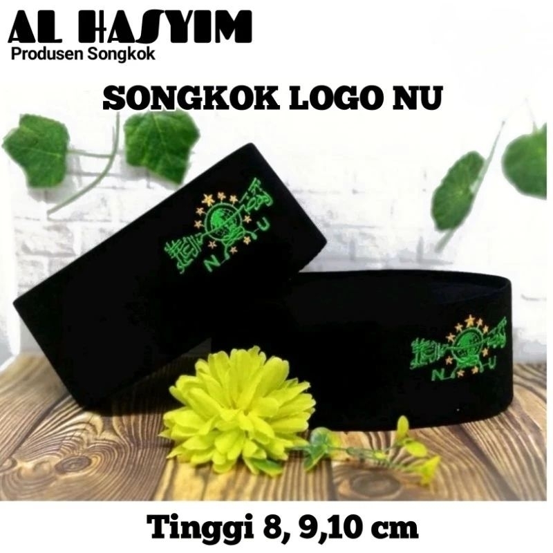 Songkok Hitam, Peci Hitam Bordir NU premium Tinggi 8/9/10 cm Berkualitas bahan tebal dan halus
