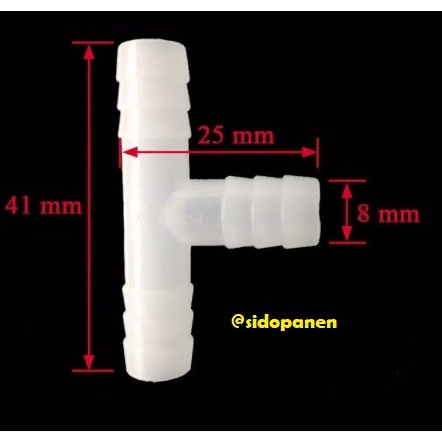Konektor selang t tee untuk selang ukuran 8 mm atau selang 5/16 harga per pcs