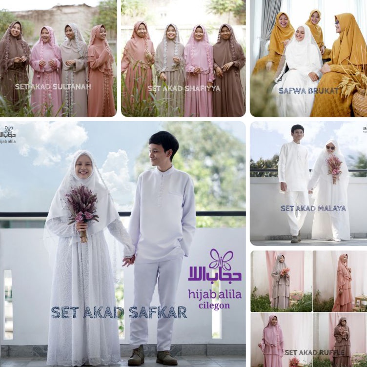 Murah Puas  SET AKAD ALILA GAUN PENGANTIN SYARI BRUKAT Dress nikah putih pink ungu yellow
