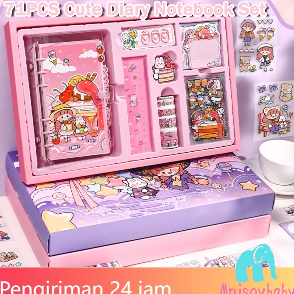 

Hemat trxCc1C6 COD71PCS Diary Lucu dan Set Stiker Gaya Korea Cute Handbook Notebook Diary DIY Dekorasi Kotak Hadiah Anak Perempuan Ungu Merah Muda