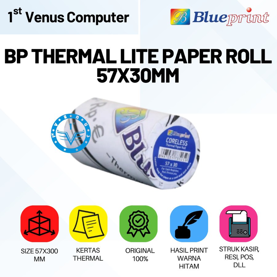 

KERTAS THERMAL BLUEPRINT 57mmx30mm / KERTAS ROLL 57x30 BLUEPRINT / BP-PROL06