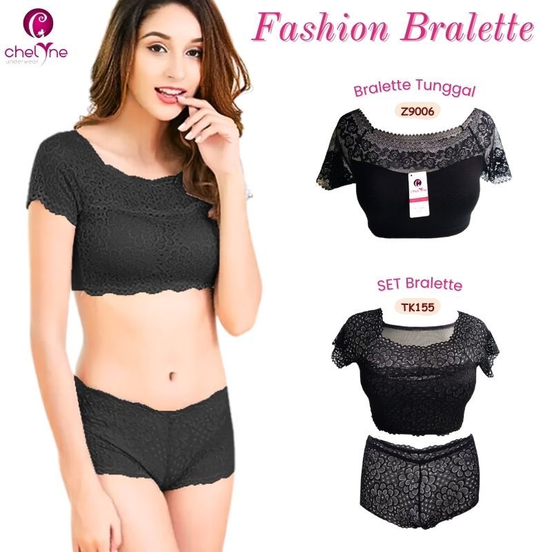 Chelyne Bralette Sabrina Full Lace Set TK155 Stelan / Z9006 Tunggal - Atasan Full Brukat (Inner/Top/