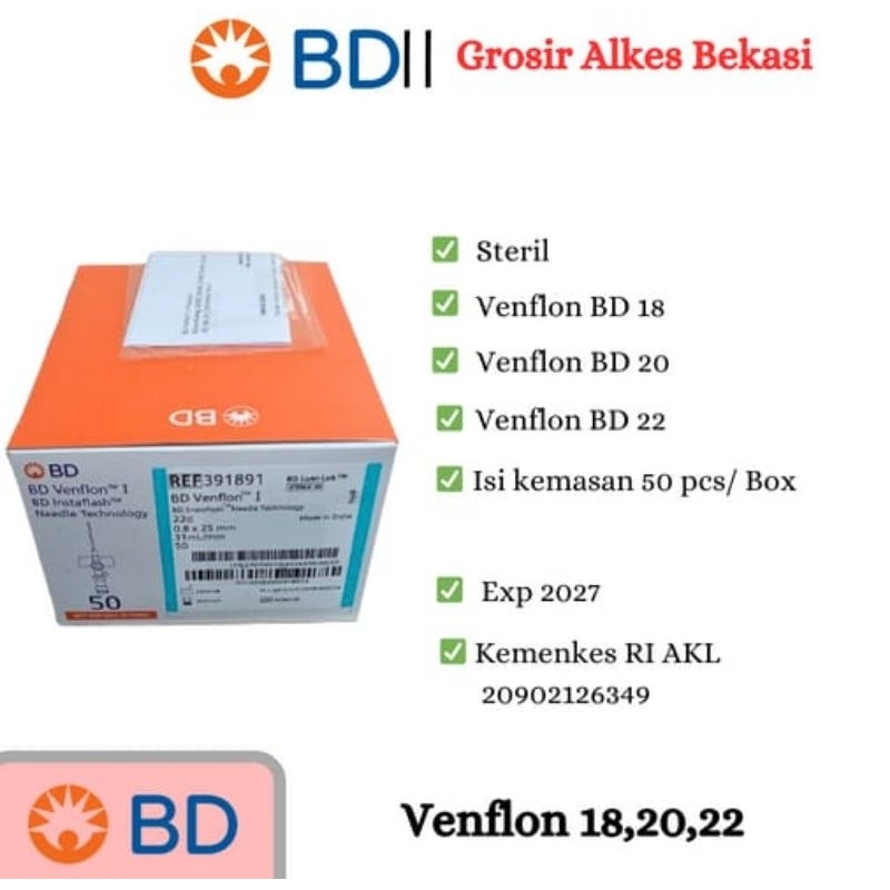 BD Venflon IV Cannula No 18/20/22 Harga/Pcs