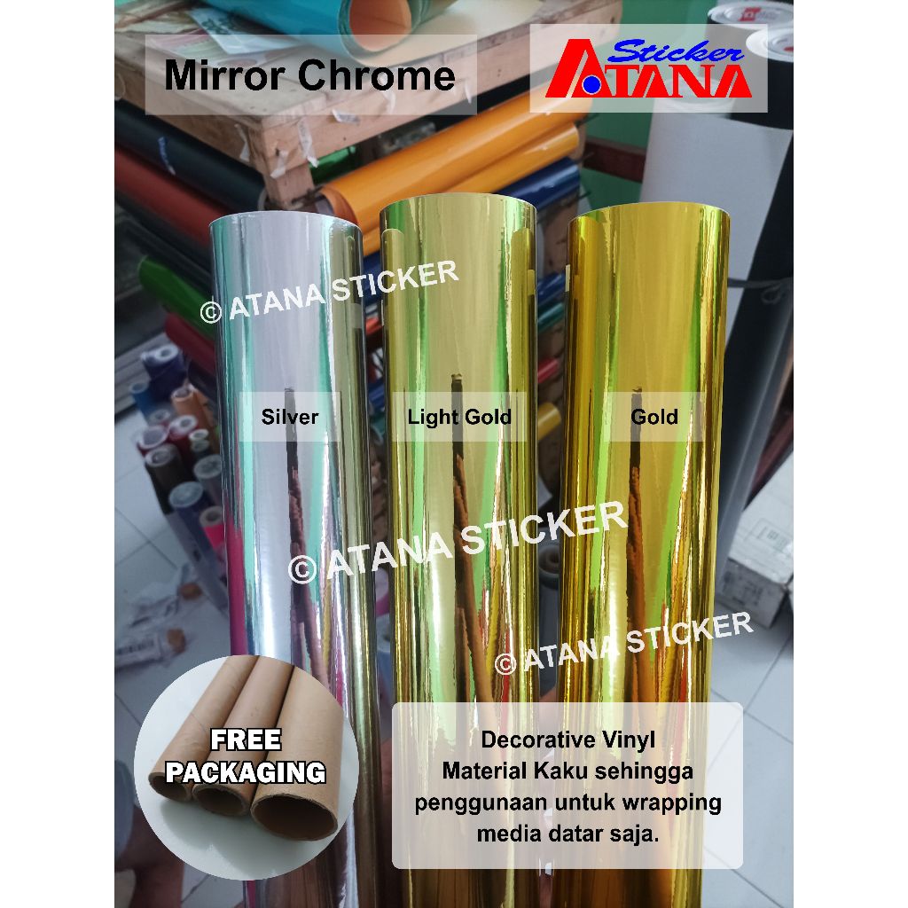 Skotlet Chrome Gold Silver Emas Perak Mirror Crome Crom Krum Metalik Film Satin Kaku Lentur Stiker A