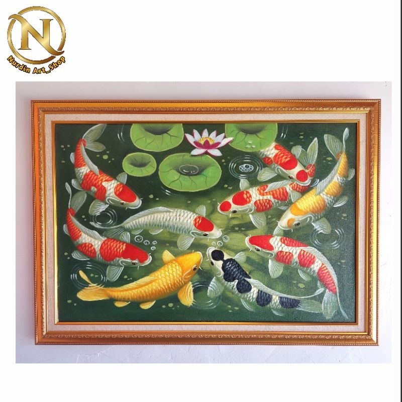 Lukisan ikan Koi fhengshui 60x90  plus Bingkai
