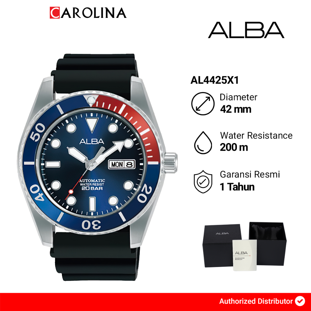 Jam Tangan Pria Alba AL4425X1 Automatic Blue Dial Black Silicone Strap