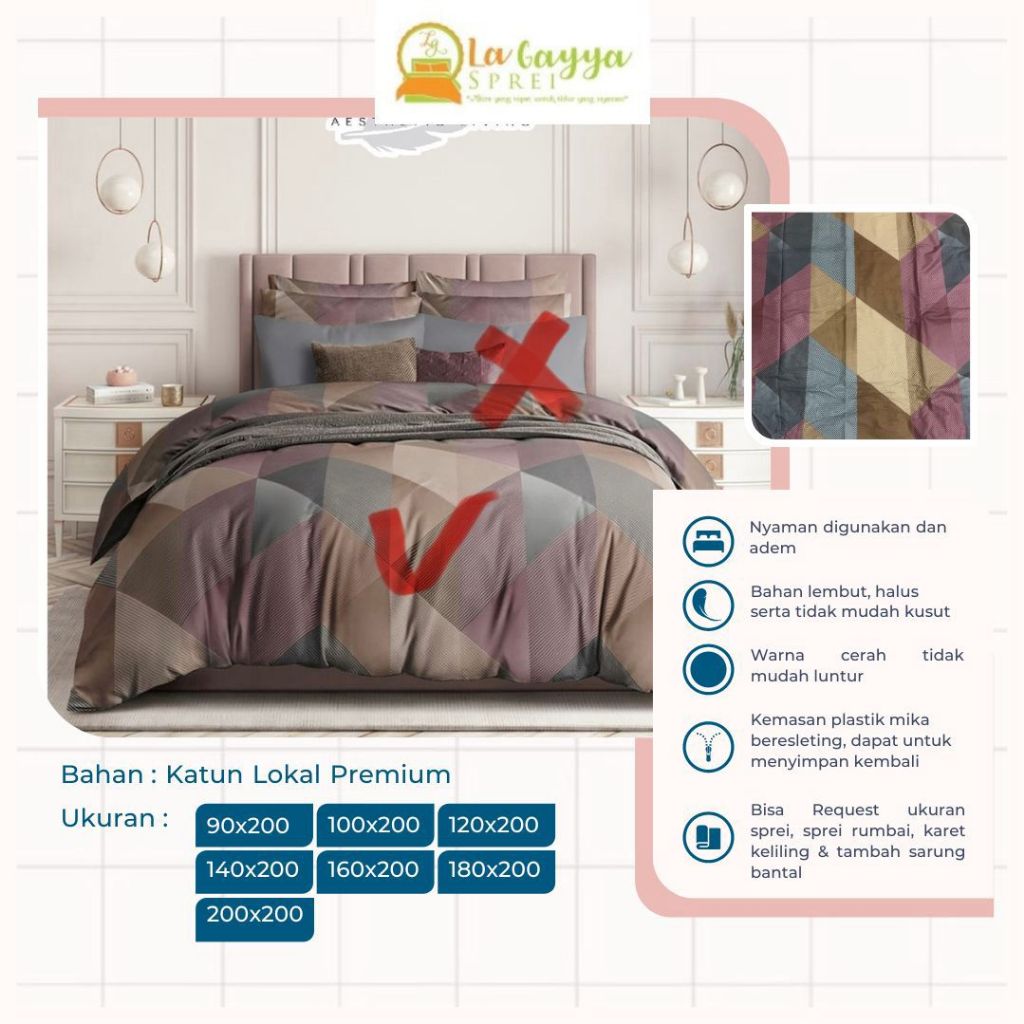La Gayya Sprei Set Sarung Bantal dan Guling Katun Lokal Premium 140x200x30 90x200x30 | Sprei Tinggi 