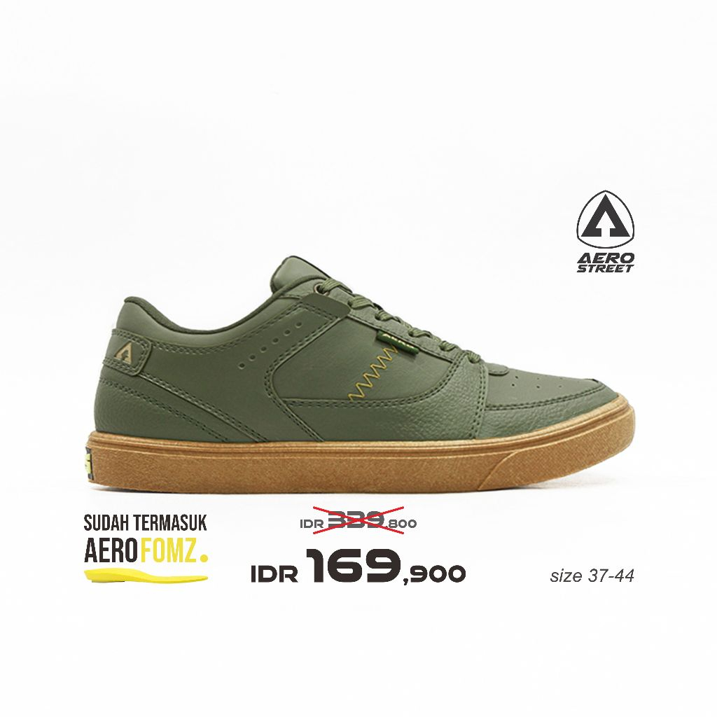 Aerostreet 37-44 Hoops Sepatu Sneakers Aerostreet Hoops Low Gum Olive Pria Wanita
