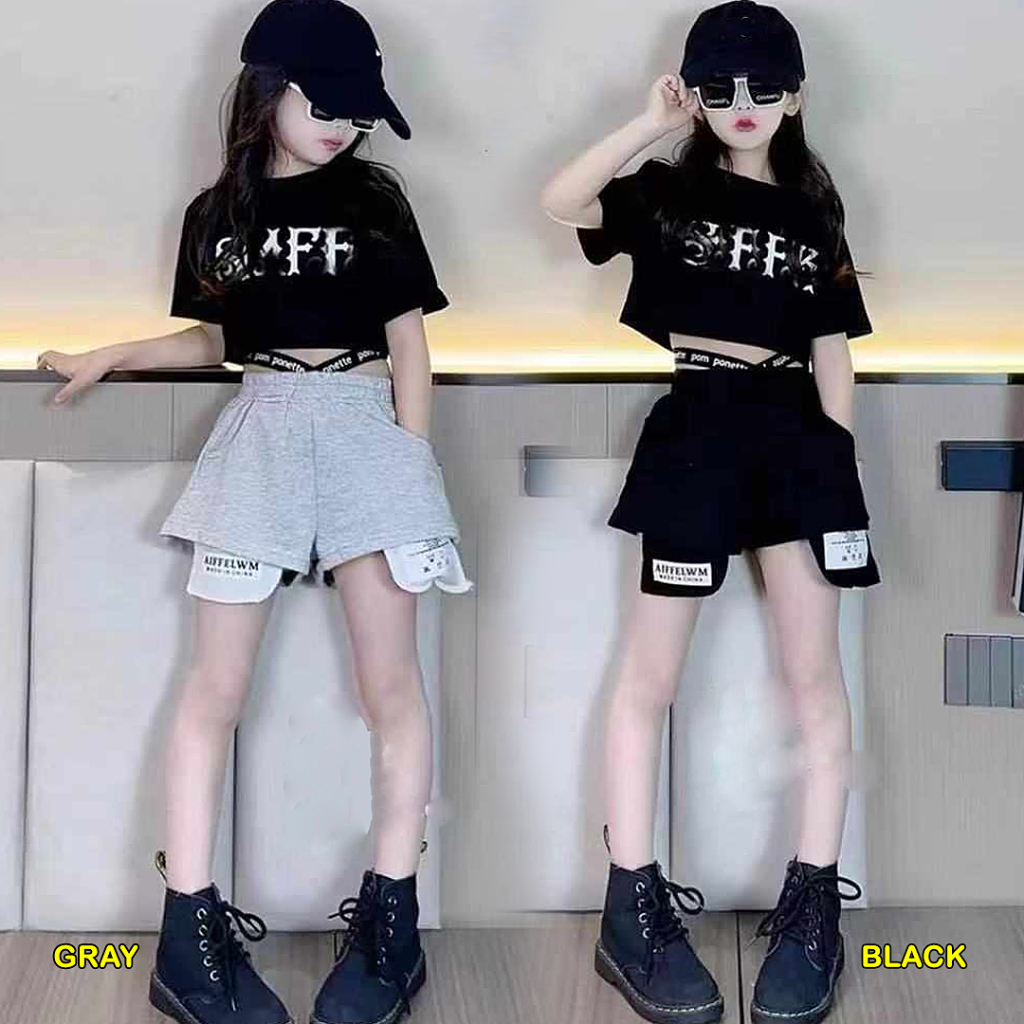 Setelan Anak Perempuan Casual Korean Style Hip Hop Crop Top Dance