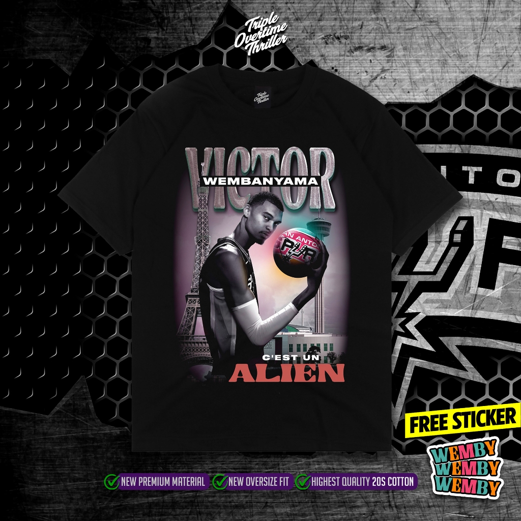 Kaos Victor Wembanyama WEMBY ALIEN MODE | Kaos NBA | Oversize 20S High Quality Cotton | Kaos Spurs |