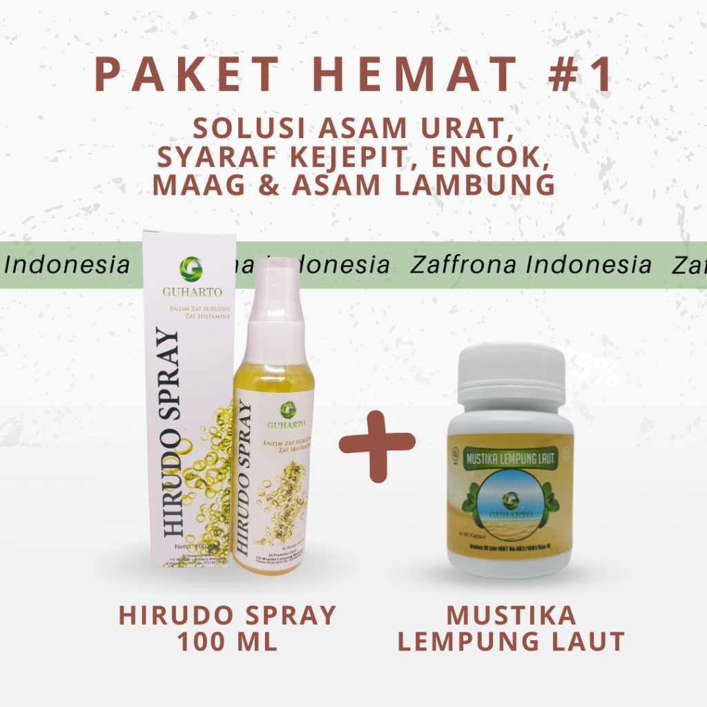 PaHe #1 - Hirudo Spray 100 ml & Mustika Lempung Laut - Solusi Asam Urat & Maag / Asam Lambung (100% 