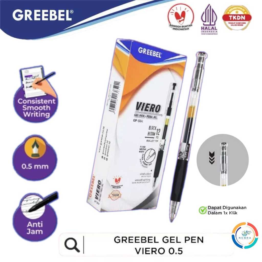 

Greebel Gel Pen GP-504 Viero 0.5mm Hitam | @ 1Pcs