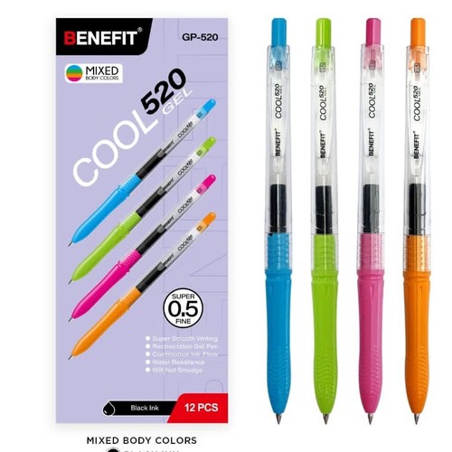 

[PCS] Pulpen Gel Body Warna Tinta Hitam Cool GEL Benefit GP-520