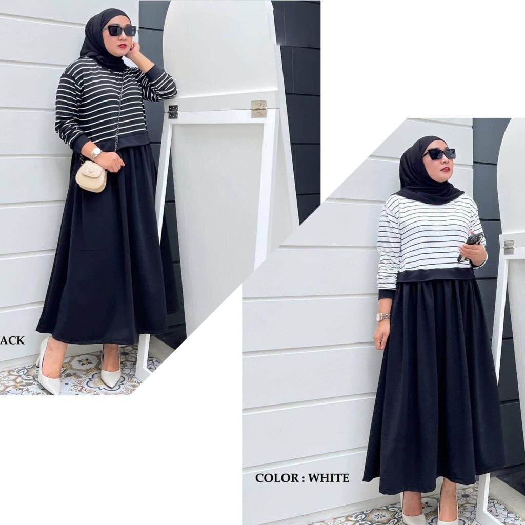 Midi Dress Muslim Wanita Terbaru OOTD Wanita Kekinian Remaja Dress Lebaran Selebgram Murah Motif Bun