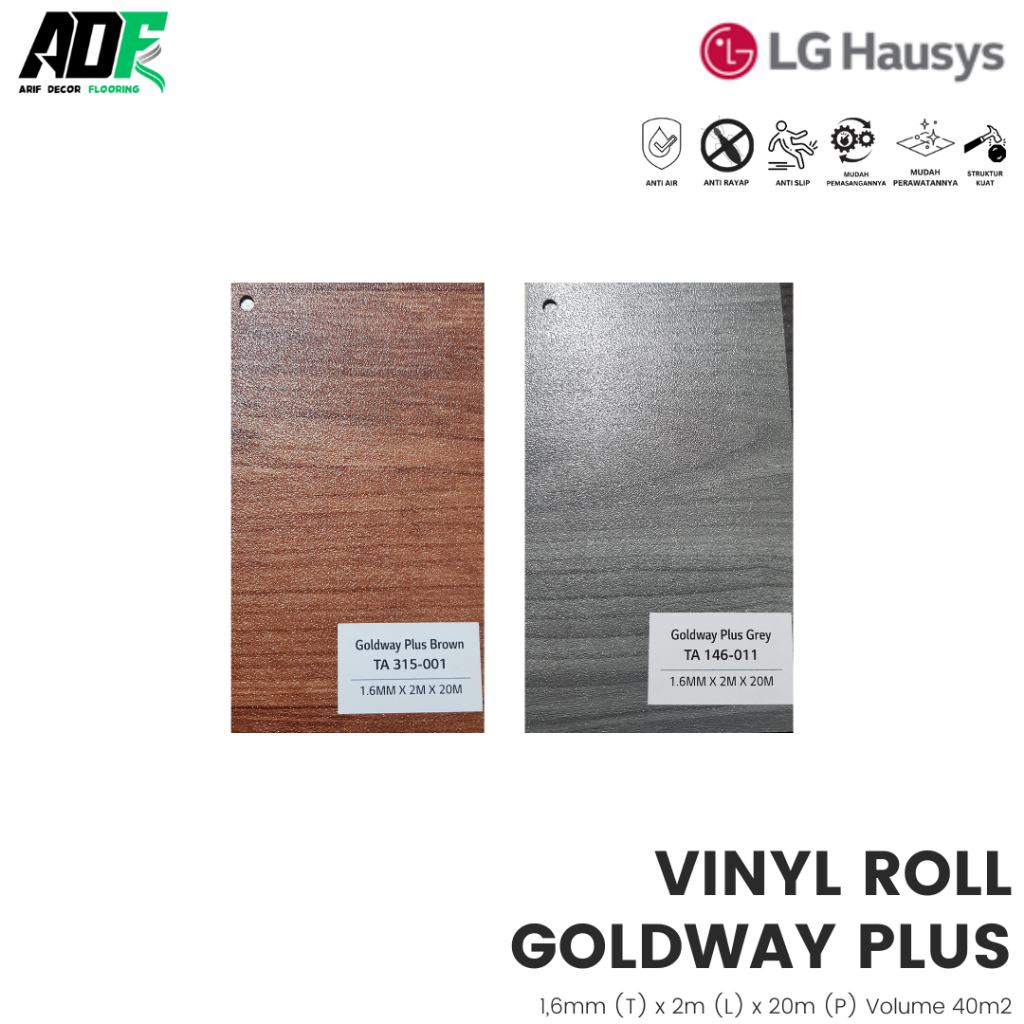 Karpet Lantai Vinyl Roll LG Goldway Plus Tebal 1,6mm Motif Kayu / Wood