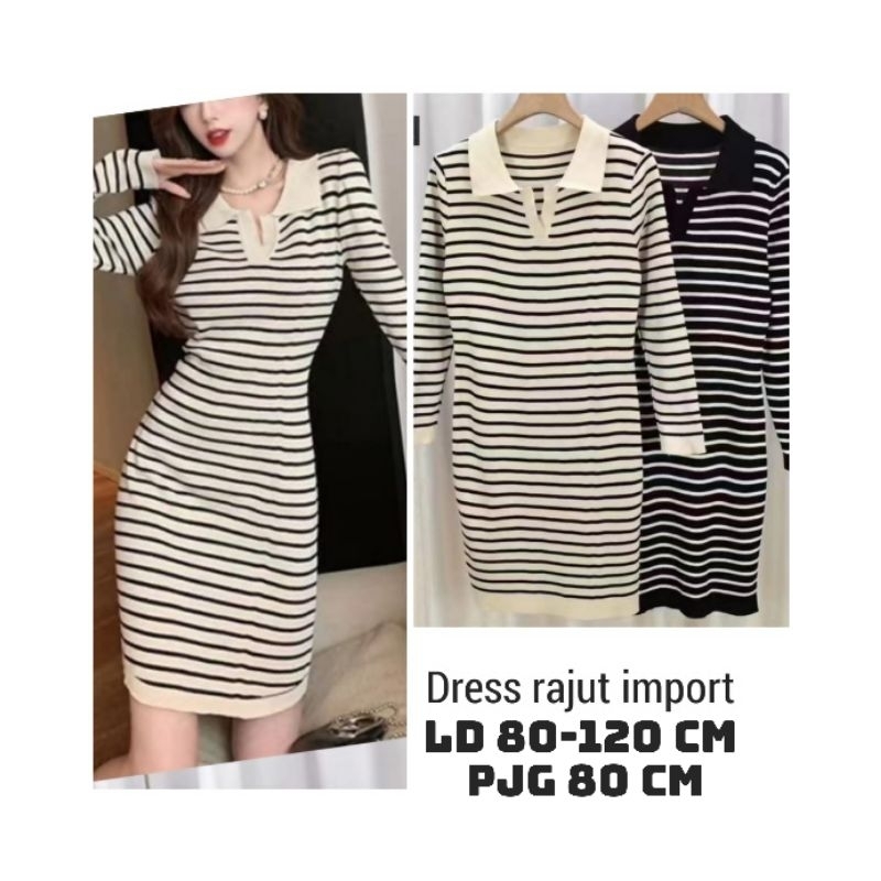 Dress rajut salur import/Dress salur kerah