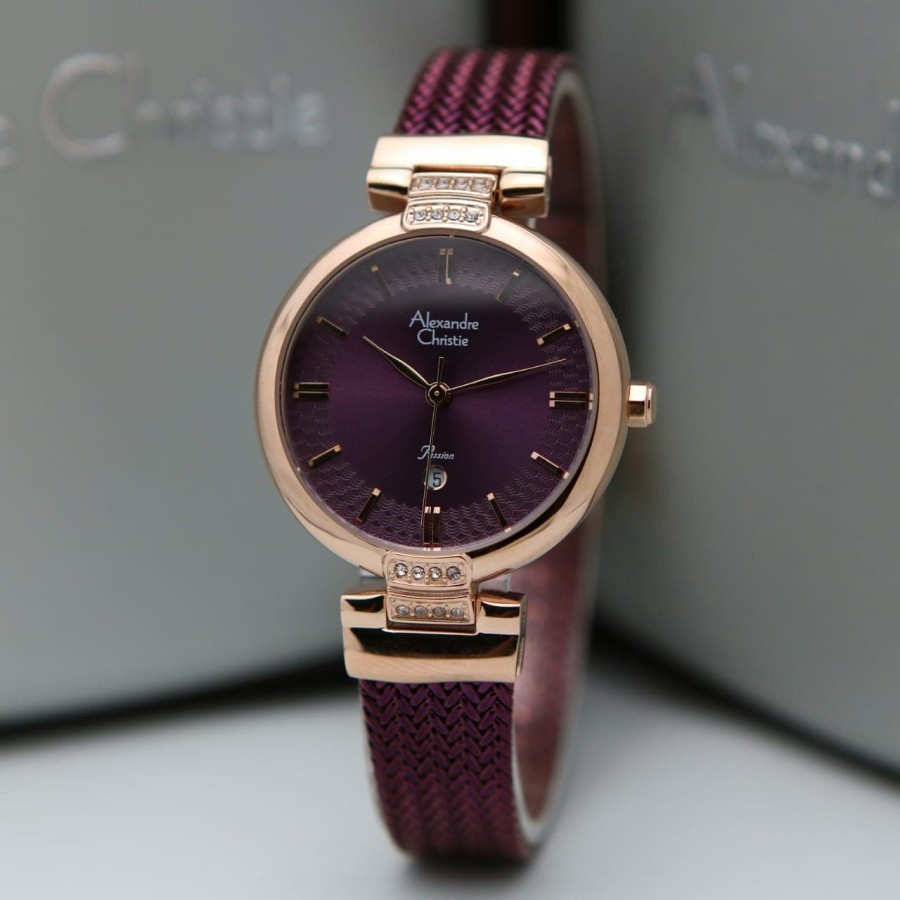 Jam Tangan Wanita Alexandre Christie AC2757 AC 2757 Rosegold Purple Original Bergaransi Resmi 1 Tahu