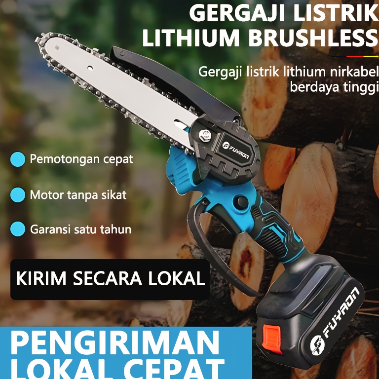 ART N8U FUYAON Chainsaw 4 inch6 inch8 inch Cordless Gergaji Pemotong Kayu Gergaji Listrik 2 Baterai 