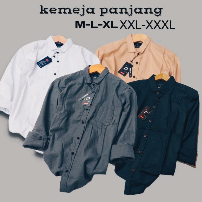 kemeja polos pria lengan panjang/outfit cowok/size M- XXXL/keren/hem cowok/kemeja kansual pria