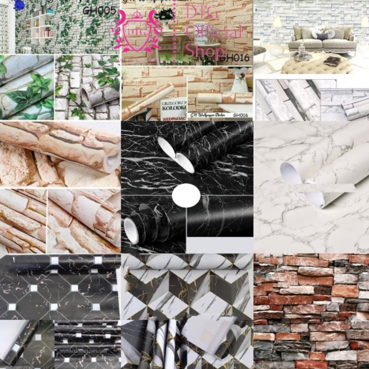 ART B16S DTG Wallpaper Dinding Batu Bata Merah Coklat Abu Orange Biru Hijau Motif Dan Karakter Size 