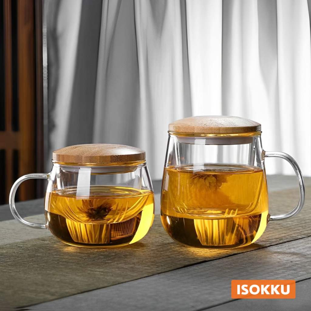 ISOKKU Gelas Cangkir Teh Tea Cup Mug with Infuser Filter 420 ml - Transparent