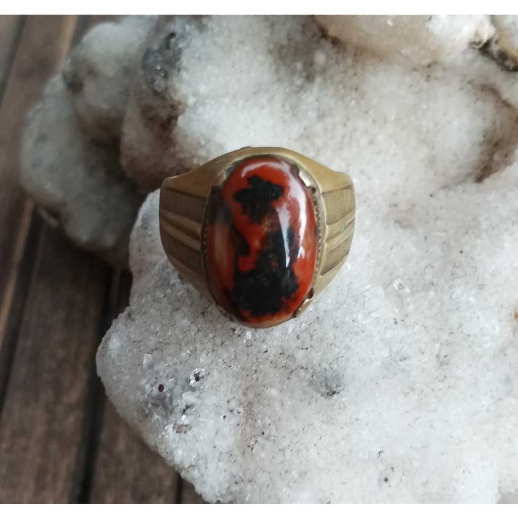 NaturalCincin Natural Yaman Merah Motif Orang Mancing Ring Koin Gold HM Ring Koin Handmade Size 9.5.
