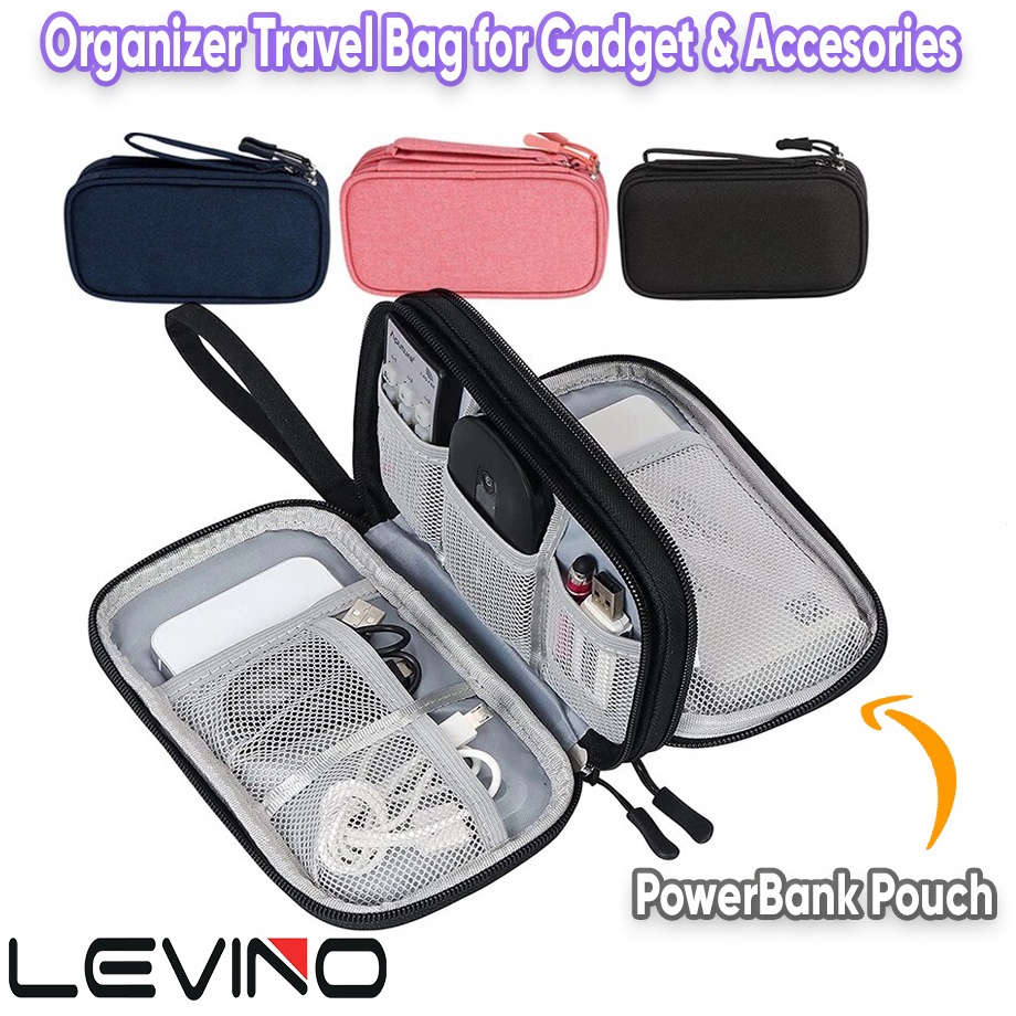 QM LEVINO PowerBank Earphone Pouch Bag Case Tas Travel Organizer Gadget  Aksesoris Bag Organizer