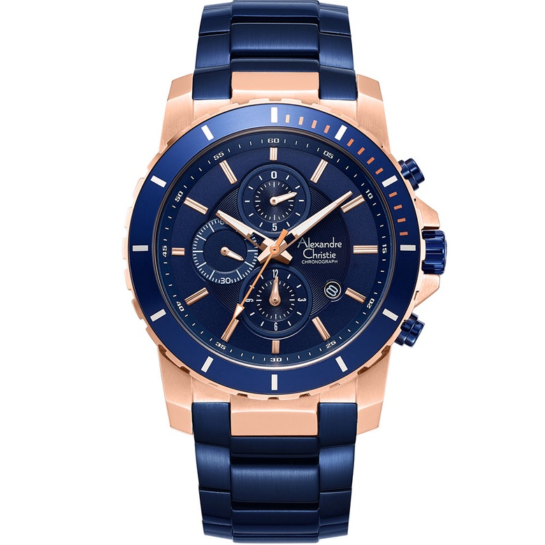 Alexandre Christie AC 6141 Rose Gold Blue Men Original