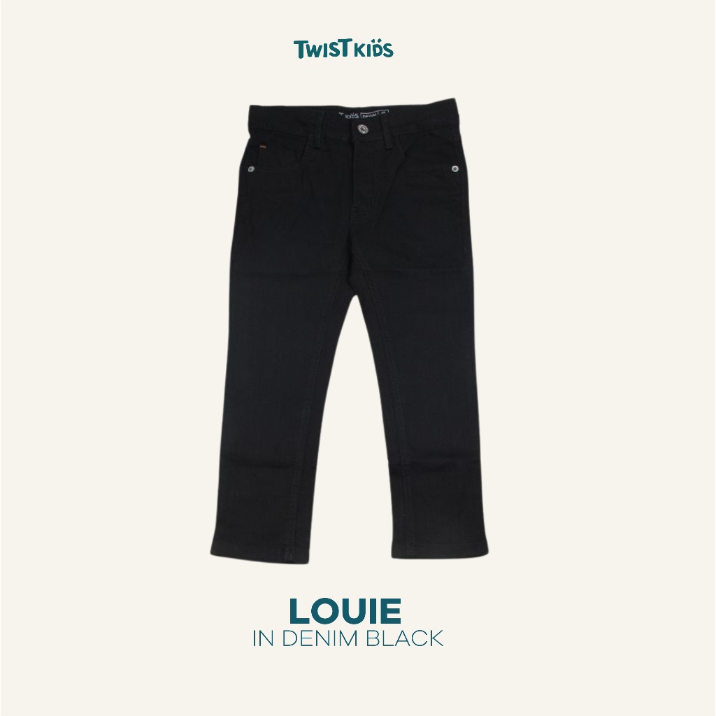 Twist Kids - Louie NC, Celana Panjang Denim Stretch Anak Laki-Laki Warna Hitam
