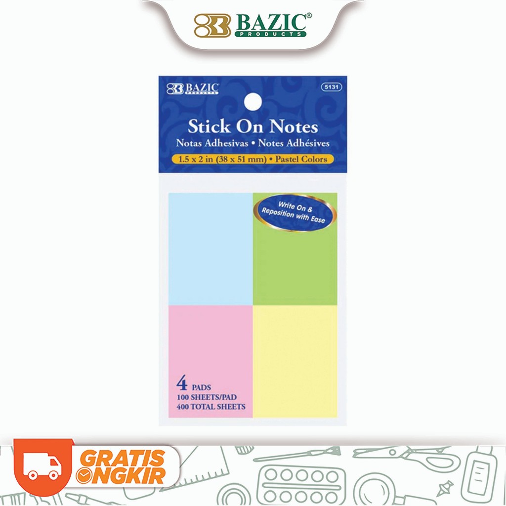 

Bazic Stick On Notes 1.5 x 2 - Sticky Memo Tempel Warna