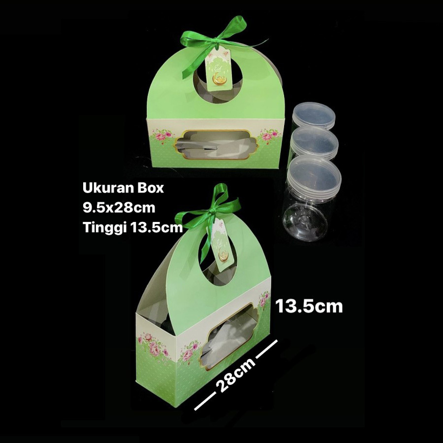 

(5 pcs) dus toples jar tabung 600-800ml isi 3 box tenteng lebaran kardus hantaran kue kering idul fitri eid mubarak ukuran 18x9.5x13.5cm