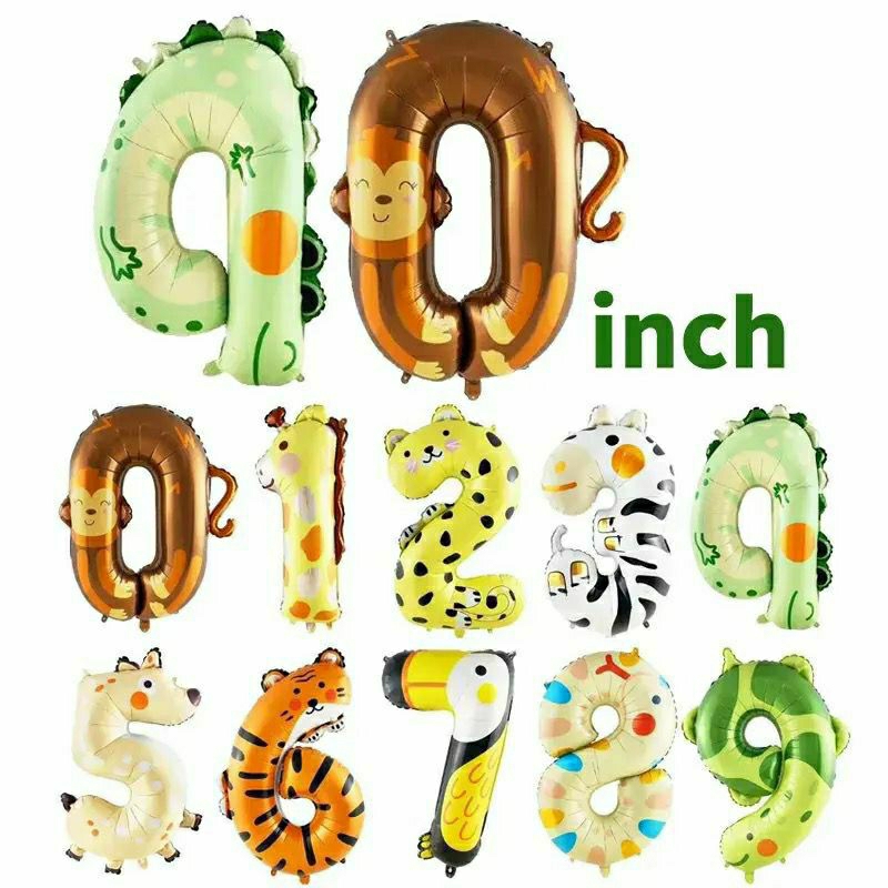 Balon foil angka 100cm hewan binatang anima zoo safari jungle number 100 cm 1 meter balloon baloon h